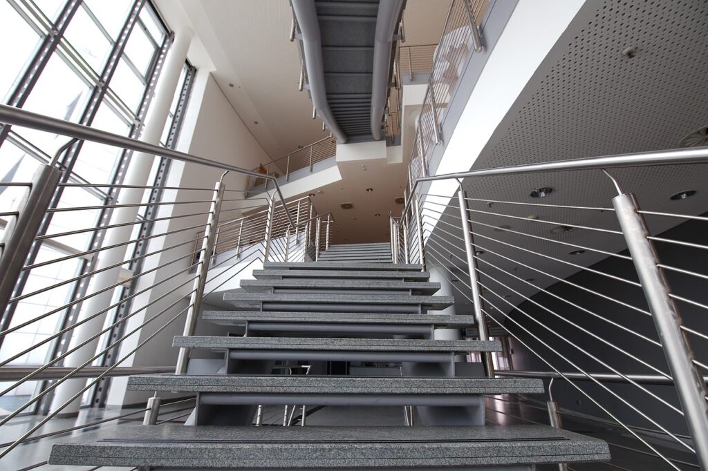 a set of upward-leading stairs, promoting activity in the working day